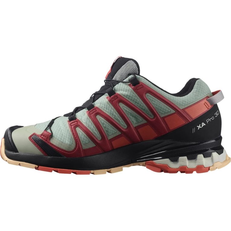 Tenis Para Trail Running Salomon Xa Pro 3d V8 GTX Mujer Verde Oliva Rojos | MX DXWA237